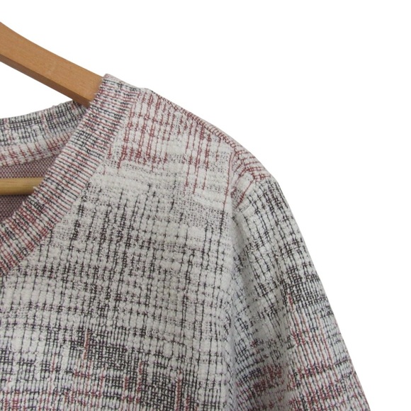 Christopher Banks CJ Pink White Gray Textured Knit Top XL 3/4 Sleeves Pockets - Picture 4 of 11